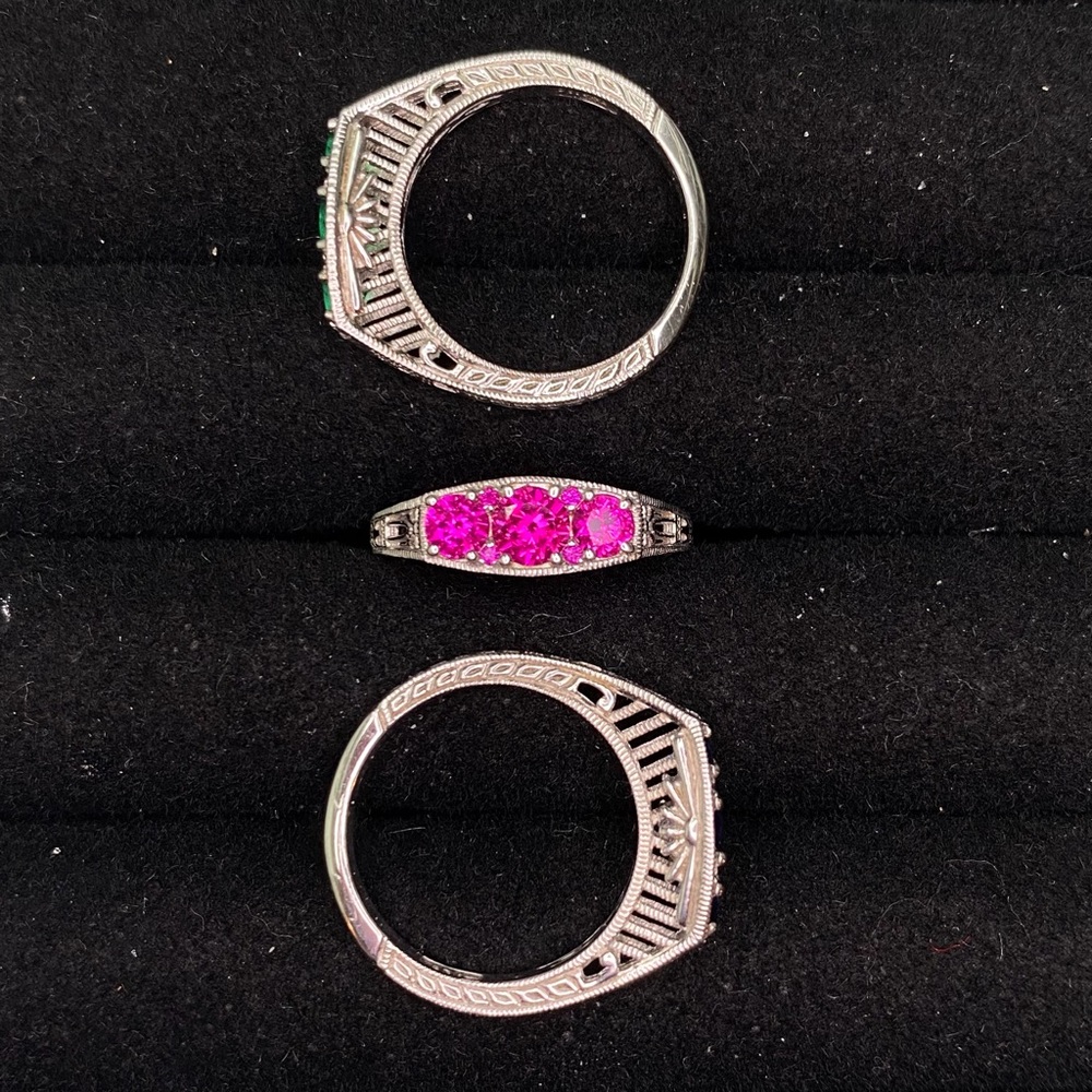 7-stone Filigree Band Ring / 3 Color Choices: sapphire, ruby, emerald / Size 8